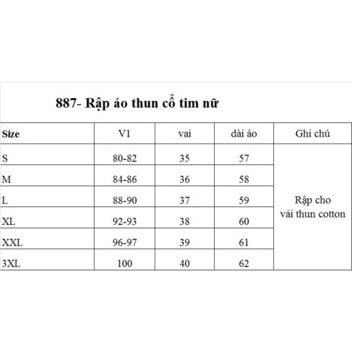 Rập giấy A0 mã 887 - áo thun cổ tim nữ - Hình ảnh 3