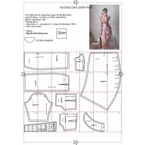 Rập giấy A0 đầm tay lỡ mã 1379 - Hình ảnh 4
