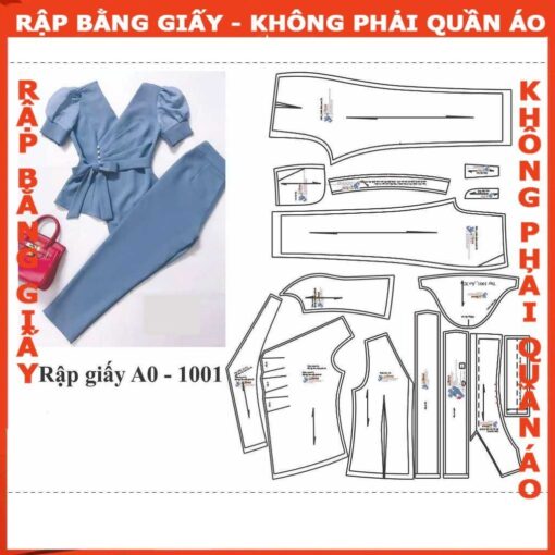 Rập giấy A0 bộ quần ống đứng áo kiểu mã  1001