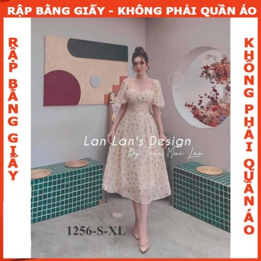 Rập giấy A0 mã 1256 - đầm tay phồng cổ vuông