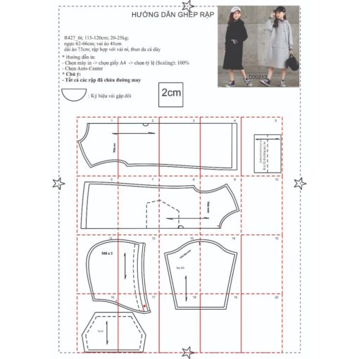 Rập giấy A0 R427- đầm hoodie cho bé - Hình ảnh 4