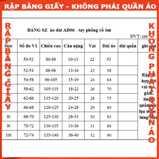 Rập giấy A0 bộ áo dài bé gái mã AD06 (áo+quần) - Hình ảnh 4