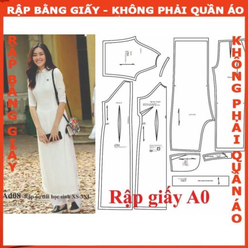 Rập giấy A0 may áo dài học sinh AD08 ( áo + quần)
