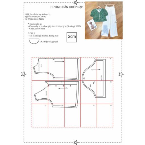 Rập áo cổ tim tay phồng mã 1339 - Hình ảnh 4