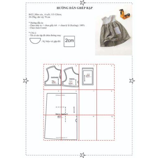 Rập giấy A0 mã R422 - đầm tay liền cho bé - Hình ảnh 3