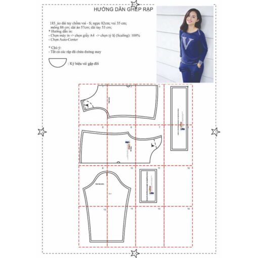 Rập giấy A0 mã 185 - bộ thun vai chồm - Hình ảnh 3