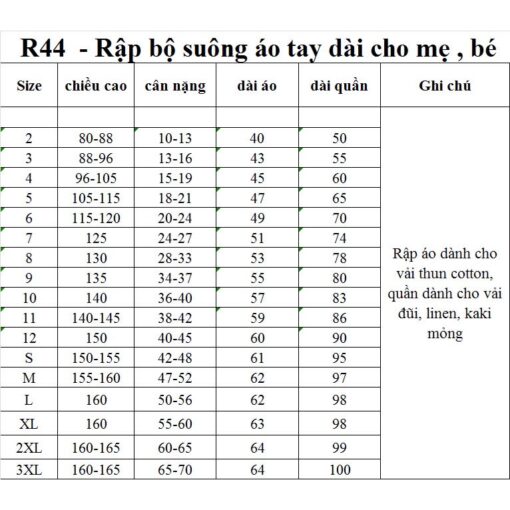 Rập giấy A0 mã R44 - bộ quần suông áo thun mẹ bé - Hình ảnh 5