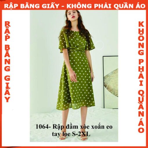Rập giấy mã 1064 - đầm xoắn eo tay loe