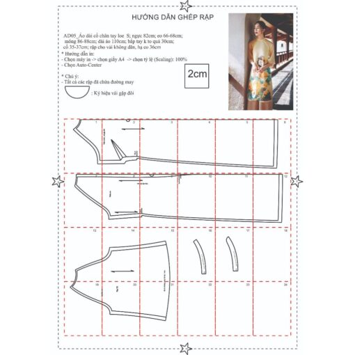 Rập giấy A0 may áo dài tay loe AD05 - Hình ảnh 5