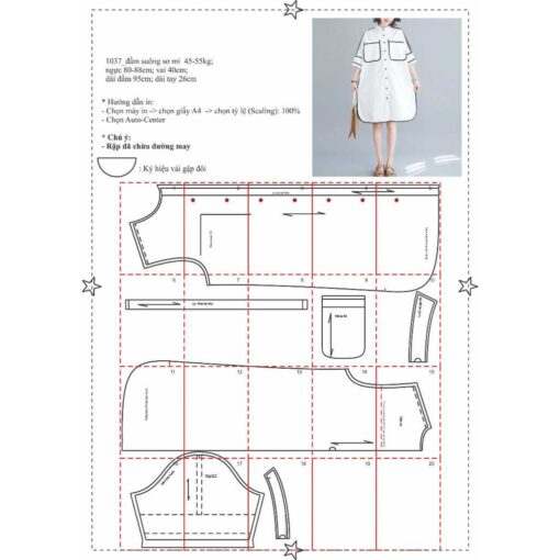 Rập giấy A0 mã 1037 - đầm sơ mi dáng rộng - Hình ảnh 2