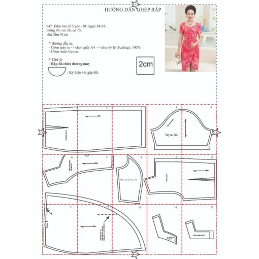 Rập giấy A0 mã 647 - đầm trung niên - Hình ảnh 2