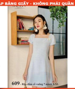 Rập giấy  A0 mã 609 - đầm 7 mảnh cổ vuông