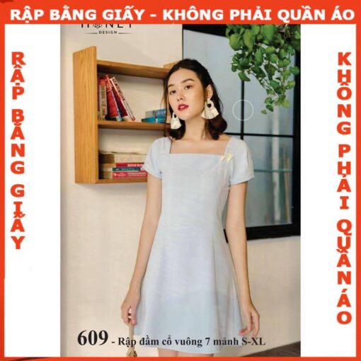 Rập giấy  A0 mã 609 - đầm 7 mảnh cổ vuông
