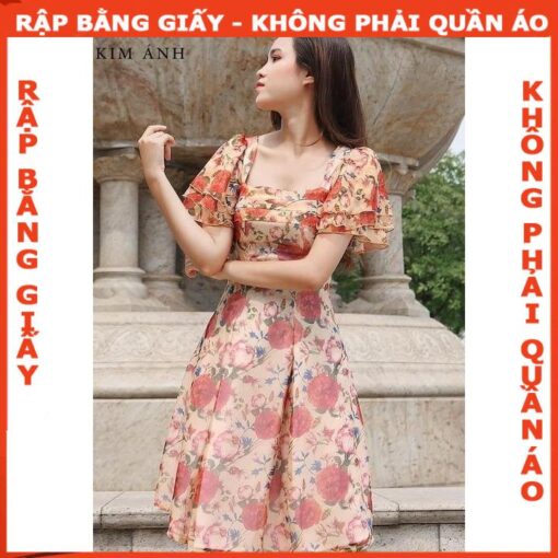 Rập  giấy A0 mã 1219 - đầm cổ vuông tay loe