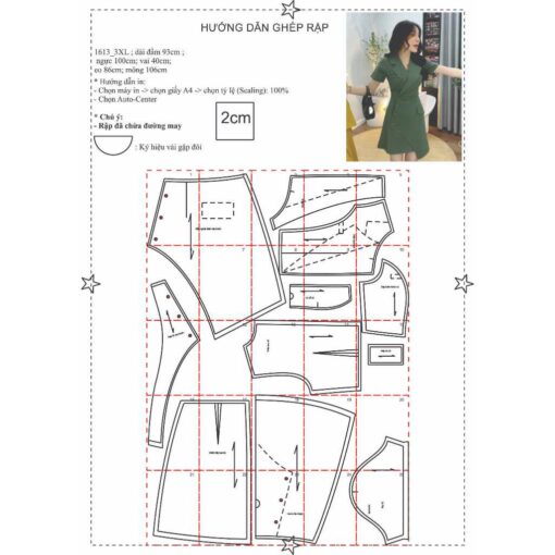 Rập giấy A0 mã 1613 - đầm vest cách điệu - Hình ảnh 4