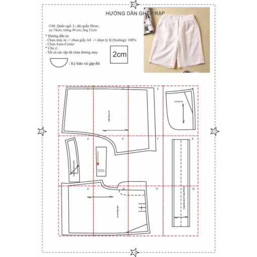 Rập giấy A0 mã 1104 - quần ngố sau thun - Hình ảnh 7