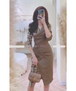 Alternative view of Rập giấy A0 mã 1558 - đầm cổ ve xếp eo