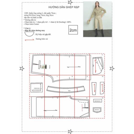 Rập giấy A0 quần suông lửng mã 1209 - Hình ảnh 2