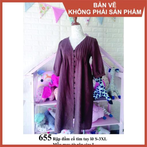 Rập giấy A0 đầm cổ tim mã 655 - Hình ảnh 3
