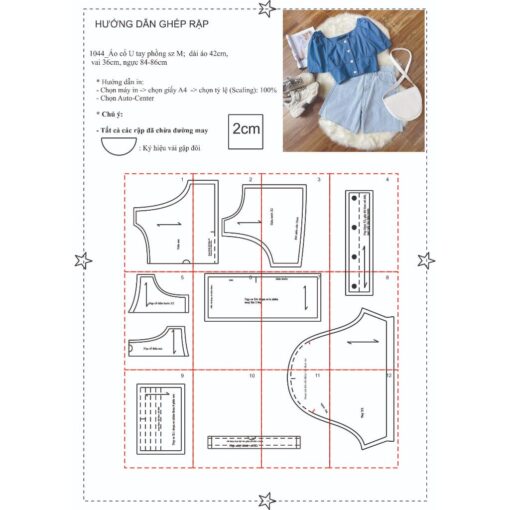 Rập giấy mã 1044- áo tay phồng cổ U - Hình ảnh 8