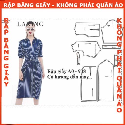 Rập giấy A0 đầm sơ mi xoắn eo - 938