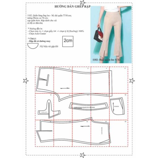 Rập giấy A0 quần loe dây kéo bên hông mã 1102 - Hình ảnh 2