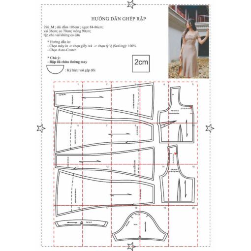 Rập giấy A0 mã 296 - đầm ôm cổ U - Hình ảnh 6