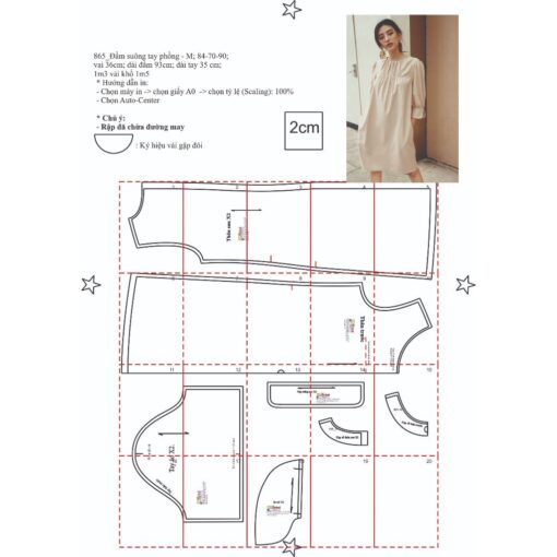 Rập giấy A0 mã 865 - đầm suông tay lỡ - Hình ảnh 2