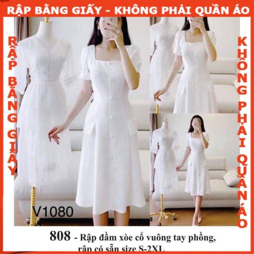 Rập giấy A0 đầm cổ vuông  mã 808