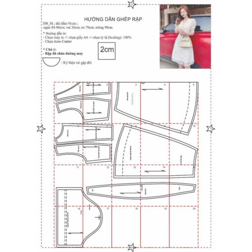 Rập giấy A0 mã 308 - đầm ren - Hình ảnh 4