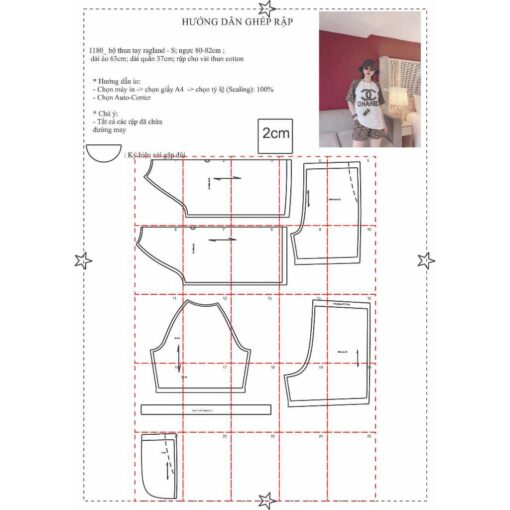 Rập giấy A0 mã 1180 - rập bộ thun tay ragland - Hình ảnh 3