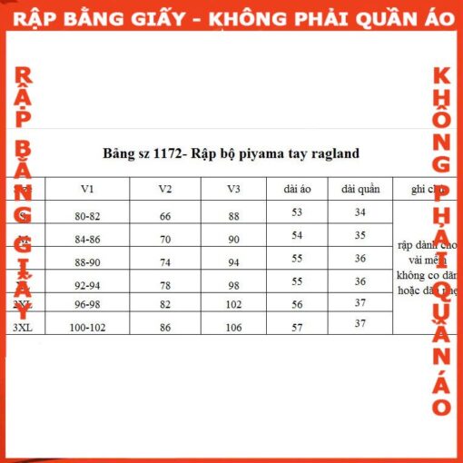 Rập giấy A0 mã 1172 - bộ piyama tay ragland - Hình ảnh 7
