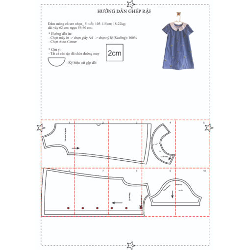 Rập  mã R347 - đầm cổ sen dáng suông cho bé - Hình ảnh 2