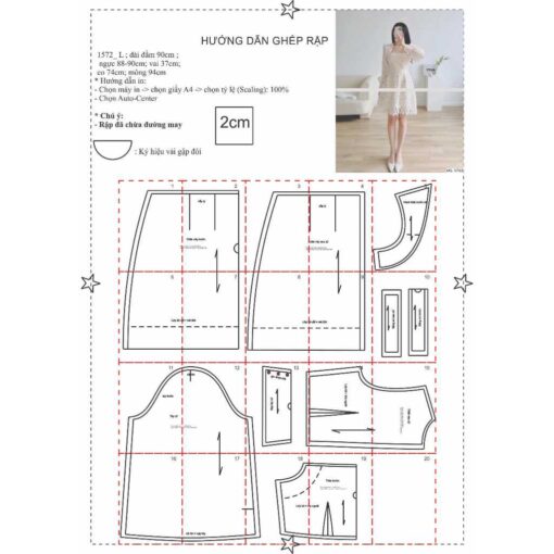 Rập giấy A0 mã 1572 - đầm ren tay dài - Hình ảnh 2