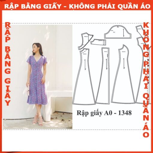 Rập giấy A0 mã 1348 - đầm 7 mảnh