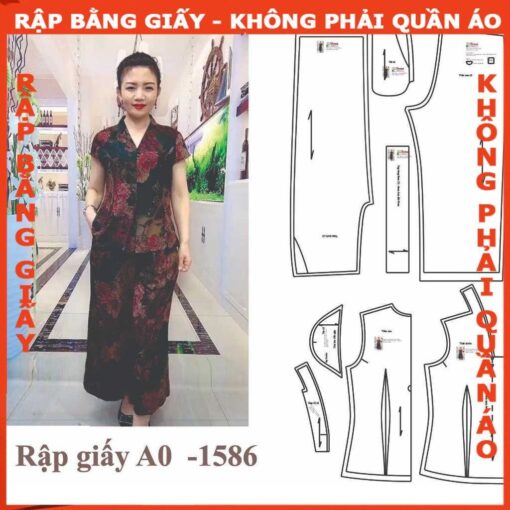 Rập giấy A0 mã 1586 - bộ suông cổ đứng trung niên
