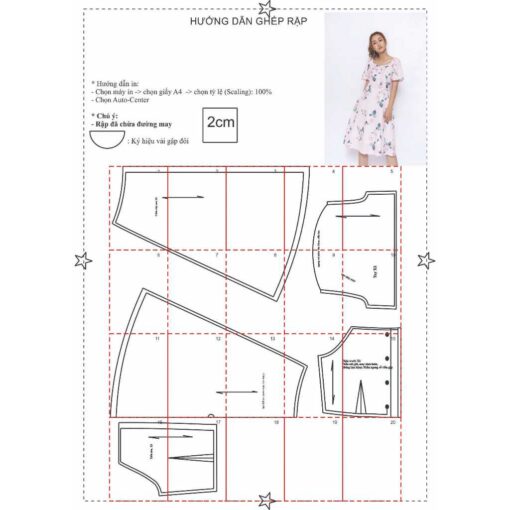 Rập giấy A0 mã 574 - rập đầm cổ vuông - Hình ảnh 4