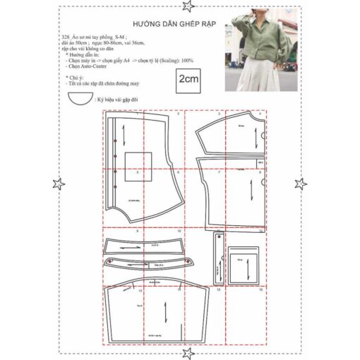 Rập giấy A0 mã 328 - áo sơ mi tay phồng - Hình ảnh 2