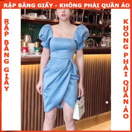 Rập  giấy A0 mã 1087 - đầm cổ vuông tay phồng - Hình ảnh 7