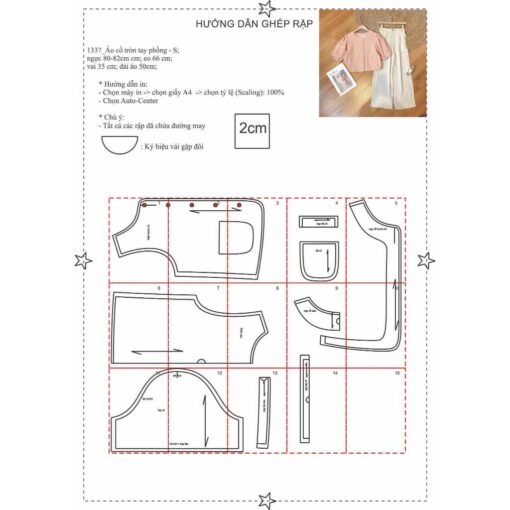 Rập giấy A0 - mã 1337 áo cổ tròn tay phồng - Hình ảnh 3