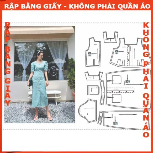 Rập giấy A0 mã 357 - set váy A áo cổ vuông