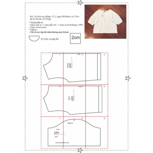 Rập giấy A0 mã 842 - áo thun tay phồng - Hình ảnh 3