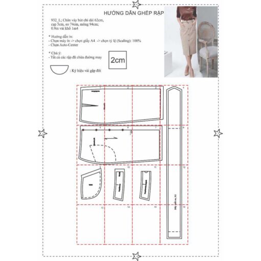 Rập giấy A0 mã 932 - chân váy suông - Hình ảnh 3