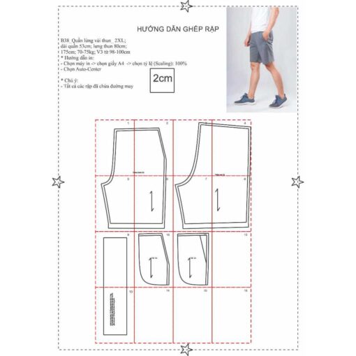 Rập giấy A0 mã B38 -  quần short lưng thun nam - Hình ảnh 2