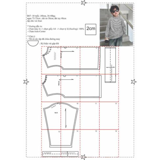Rập giấy A0 áo cổ lọ dáng rộng B67 - Hình ảnh 2