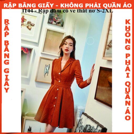 Rập  giấy  A0 mã 1144 - đầm cổ ve thắt nơ - Hình ảnh 4
