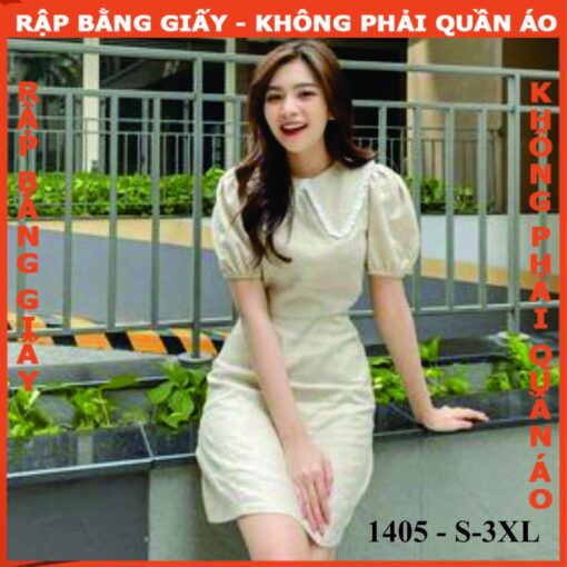 Rập giấy A0 mã 1405 - đầm dáng A cổ sen - Hình ảnh 3