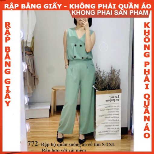 Rập  mã 772 - bộ quần suông áo cổ tim - Hình ảnh 2