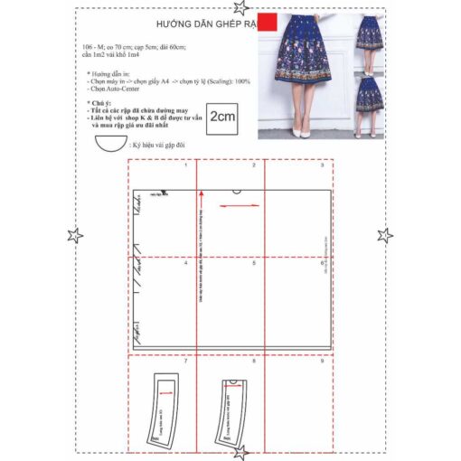 Rập giấy A0 mã 106 - chân váy xếp ly - Hình ảnh 3