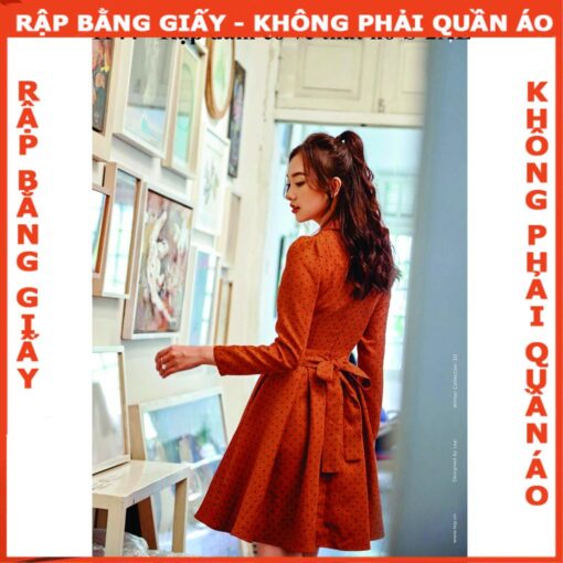 Rập  giấy  A0 mã 1144 - đầm cổ ve thắt nơ - Hình ảnh 3
